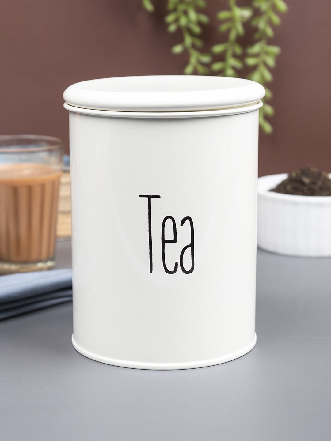 

MARKET99 Off White Tea Printed Metal Jar