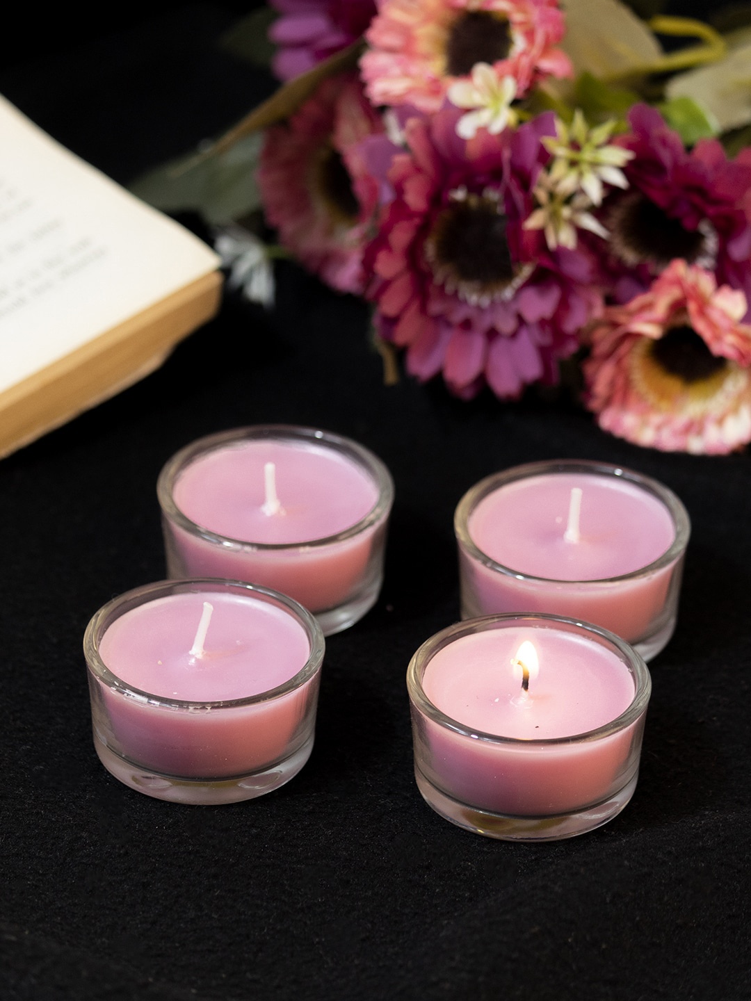 

MARKET99 Set Of 4 Pink Solid Rose Scented Candles