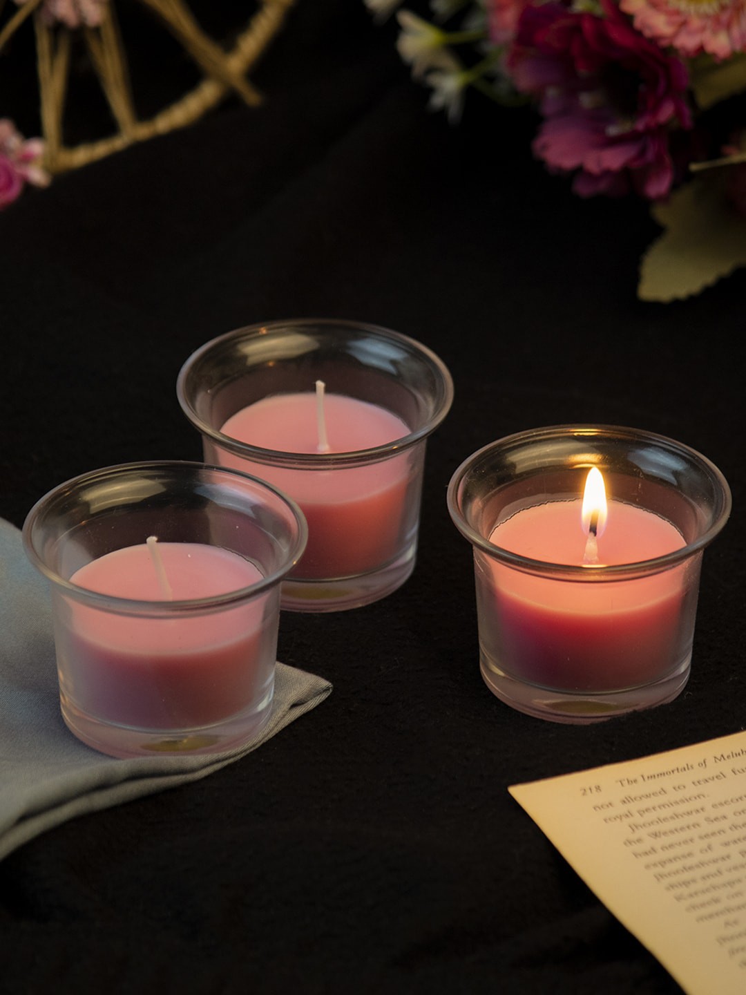 

MARKET99 Set Of 3 Rose Scented Candles, Pink