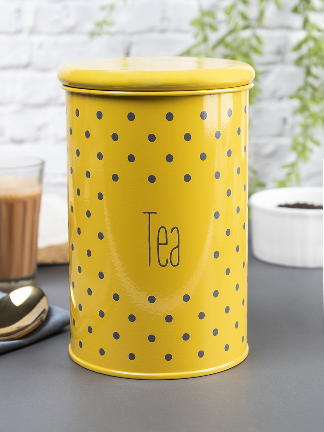 

MARKET99 Yellow Printed Tea Jar Container