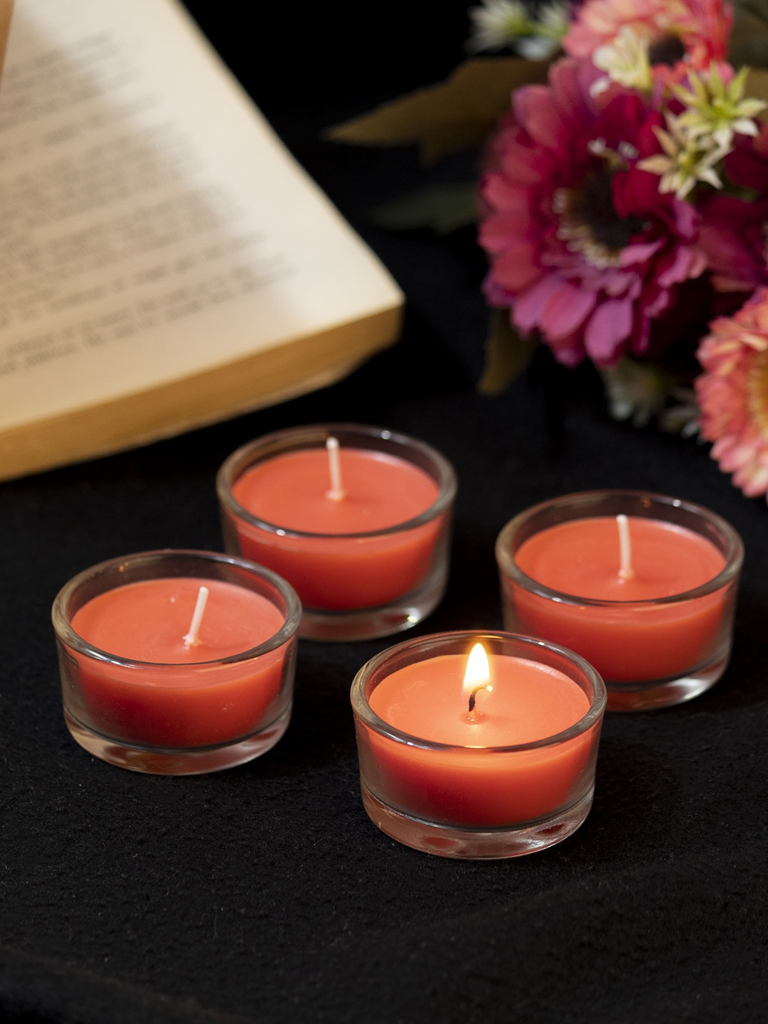 

MARKET99 Pack Of 4 Red Solid Soya Wax Candle-Grapefruit