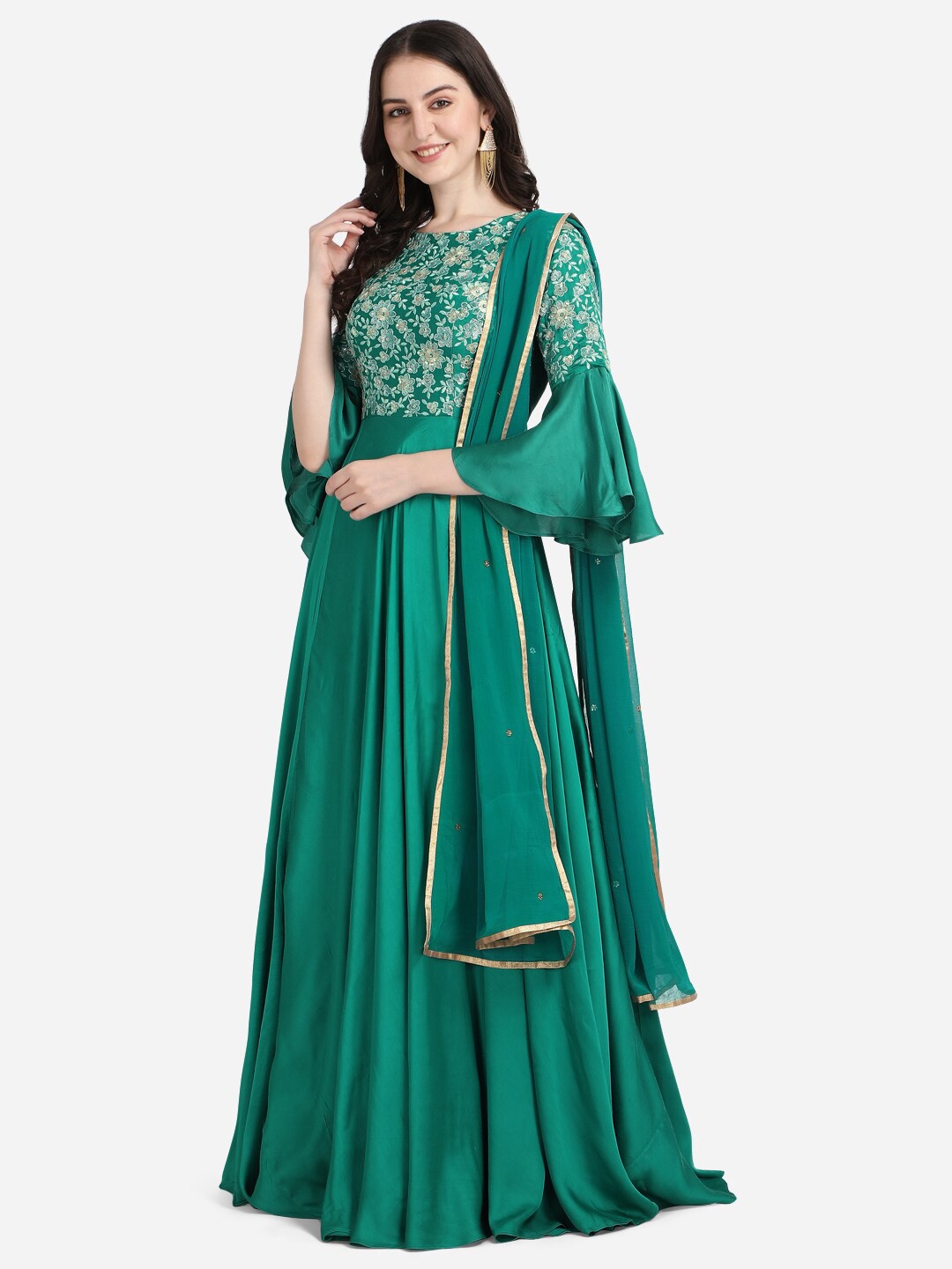 

NAKKASHI Blue Embellished Satin Maxi Dress