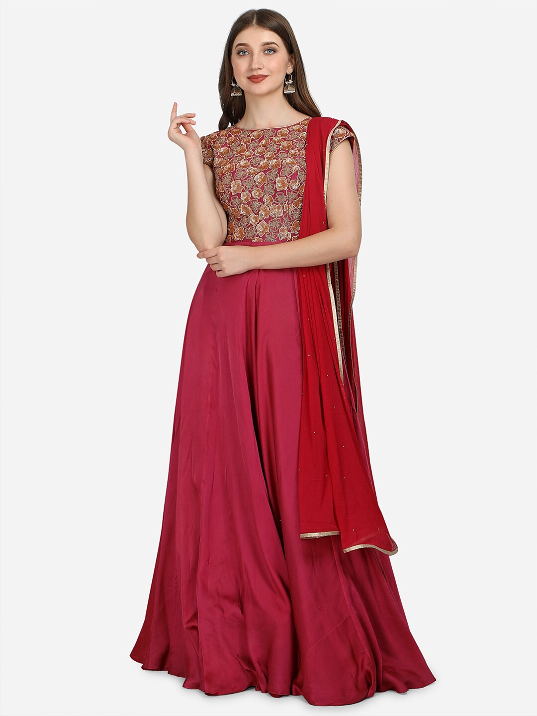

NAKKASHI Red Embellished Satin Maxi Dress