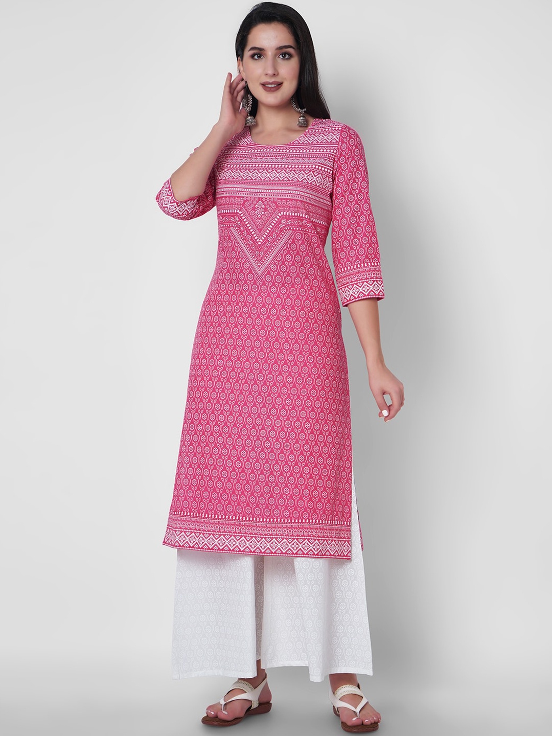 

ORTANGE Women Pink Printed Pure Cotton Kurta with Palazzos 100% Cotton