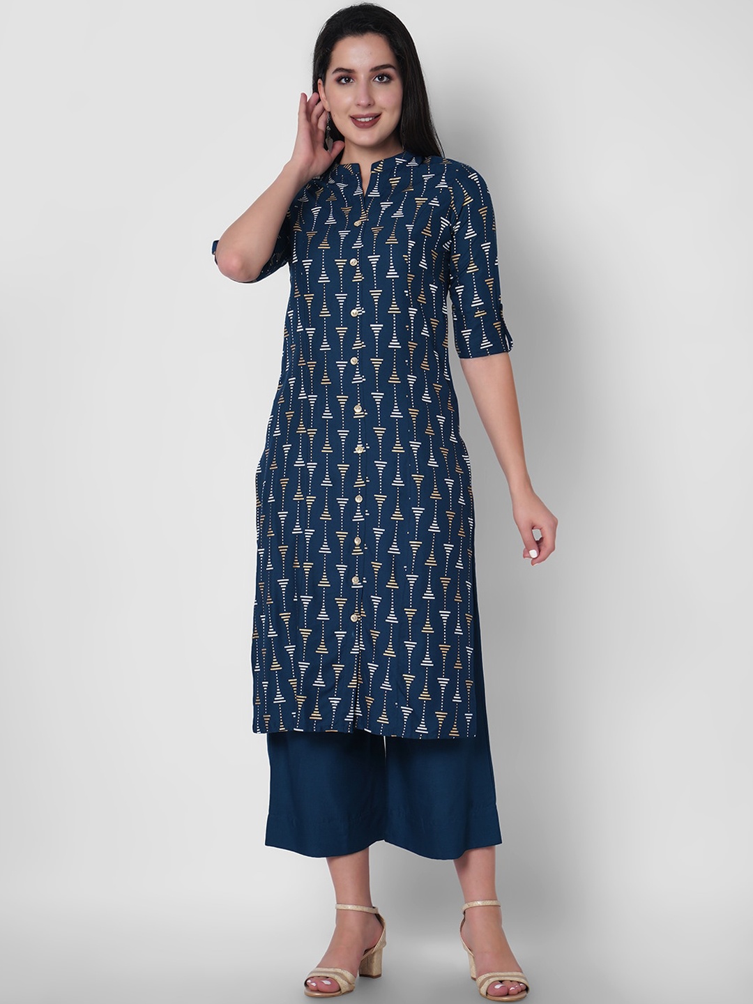 

ORTANGE Women Blue Ethnic Motifs Printed Kurta with Palazzos