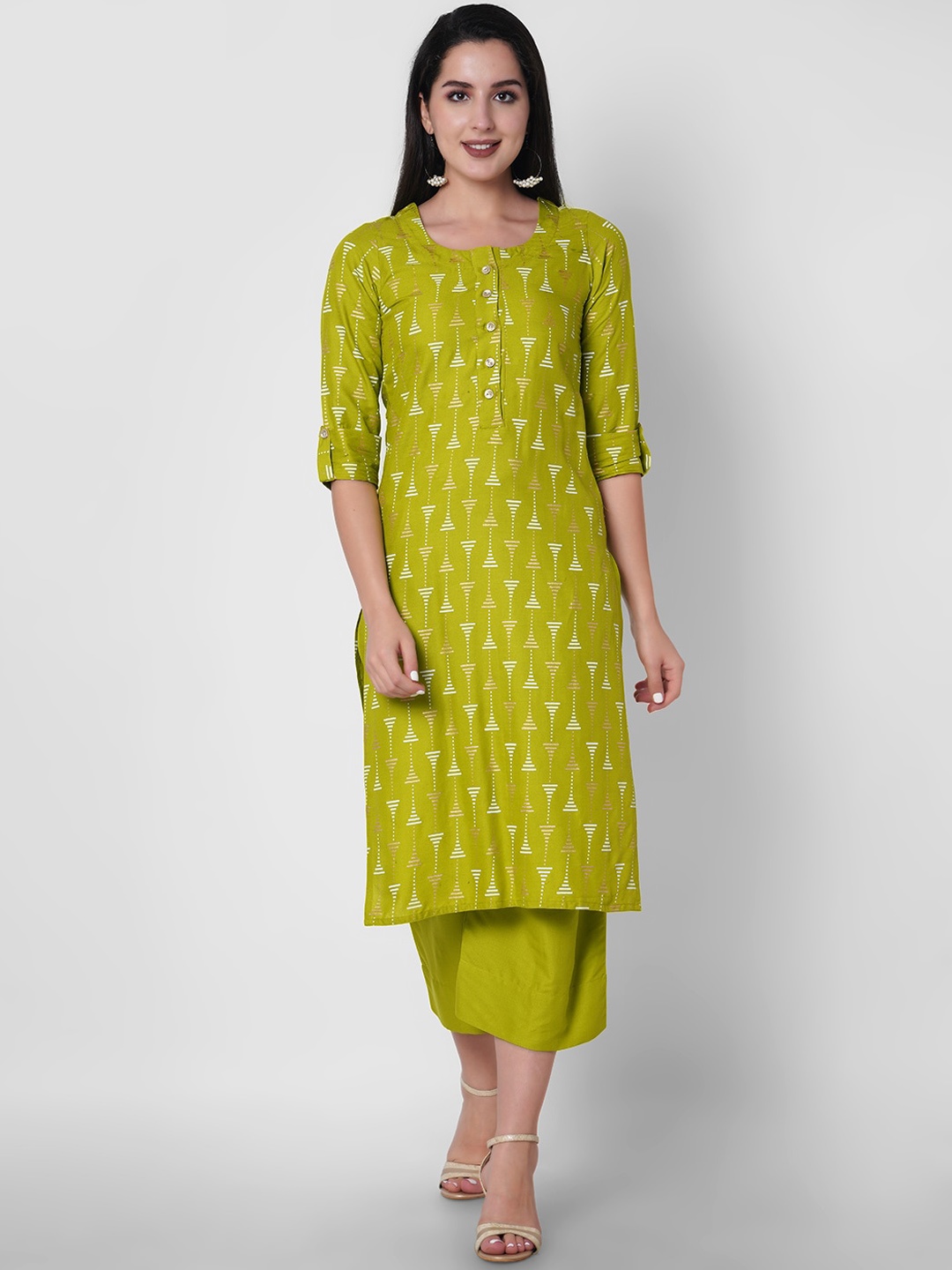 

ORTANGE Women Lime Green Ethnic Motifs Printed Kurta with Palazzos
