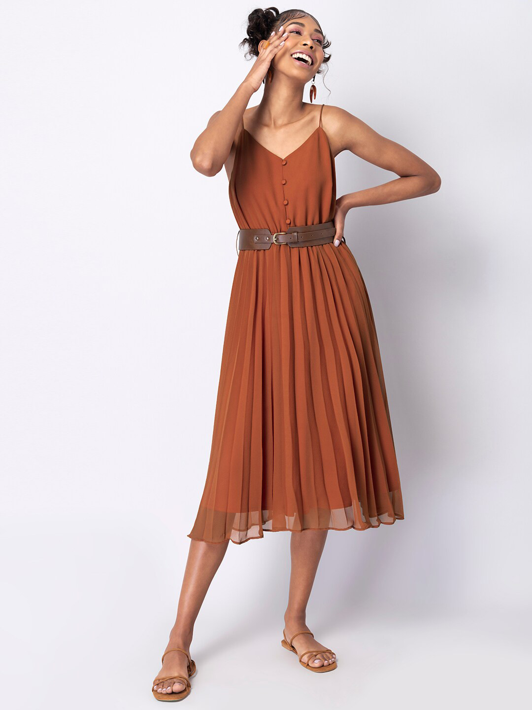 

FabAlley Orange Georgette Midi Dress