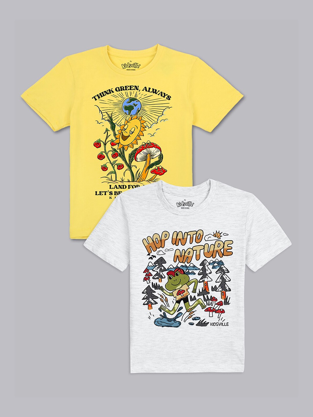 

Kids Ville Boys Yellow & White 2 Printed Applique T-shirt 100% Cotton