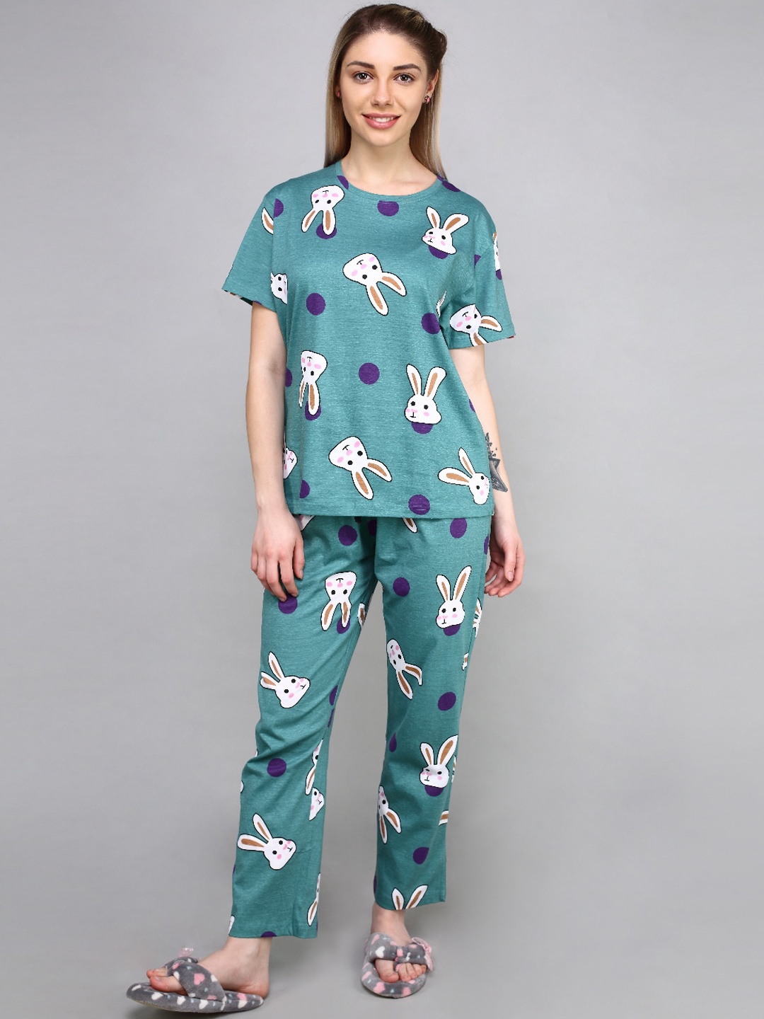 

evolove Women Blue Printed T-shirt With Pyjama