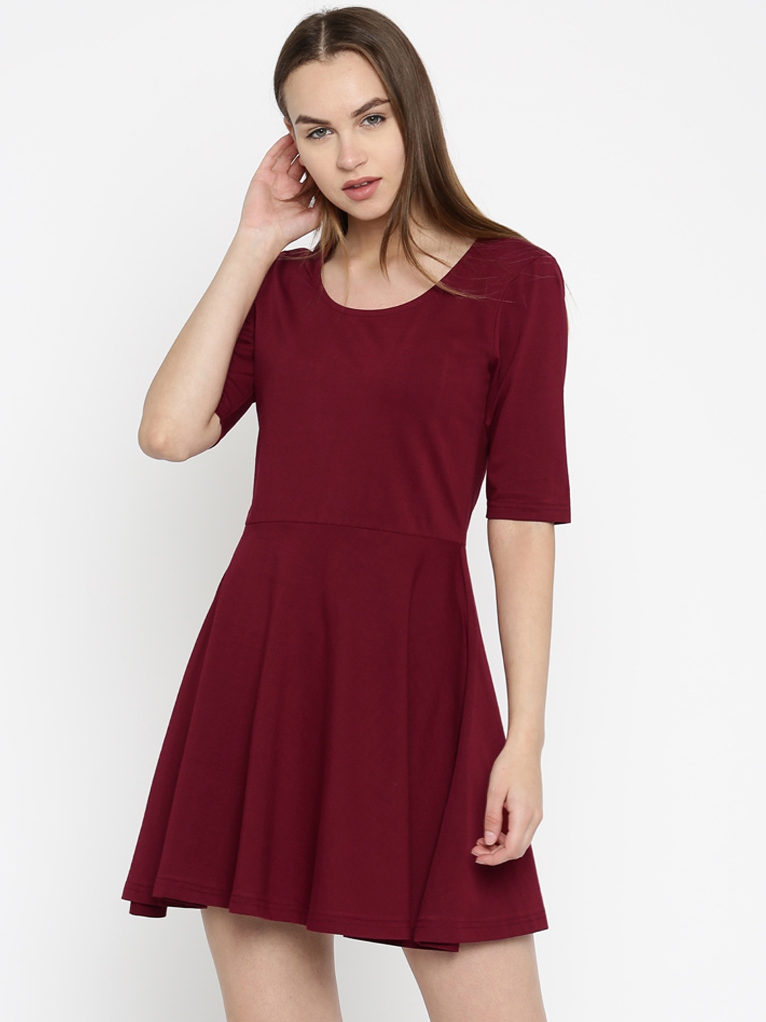 

Miss Chase Women Maroon Solid A-Line Dress