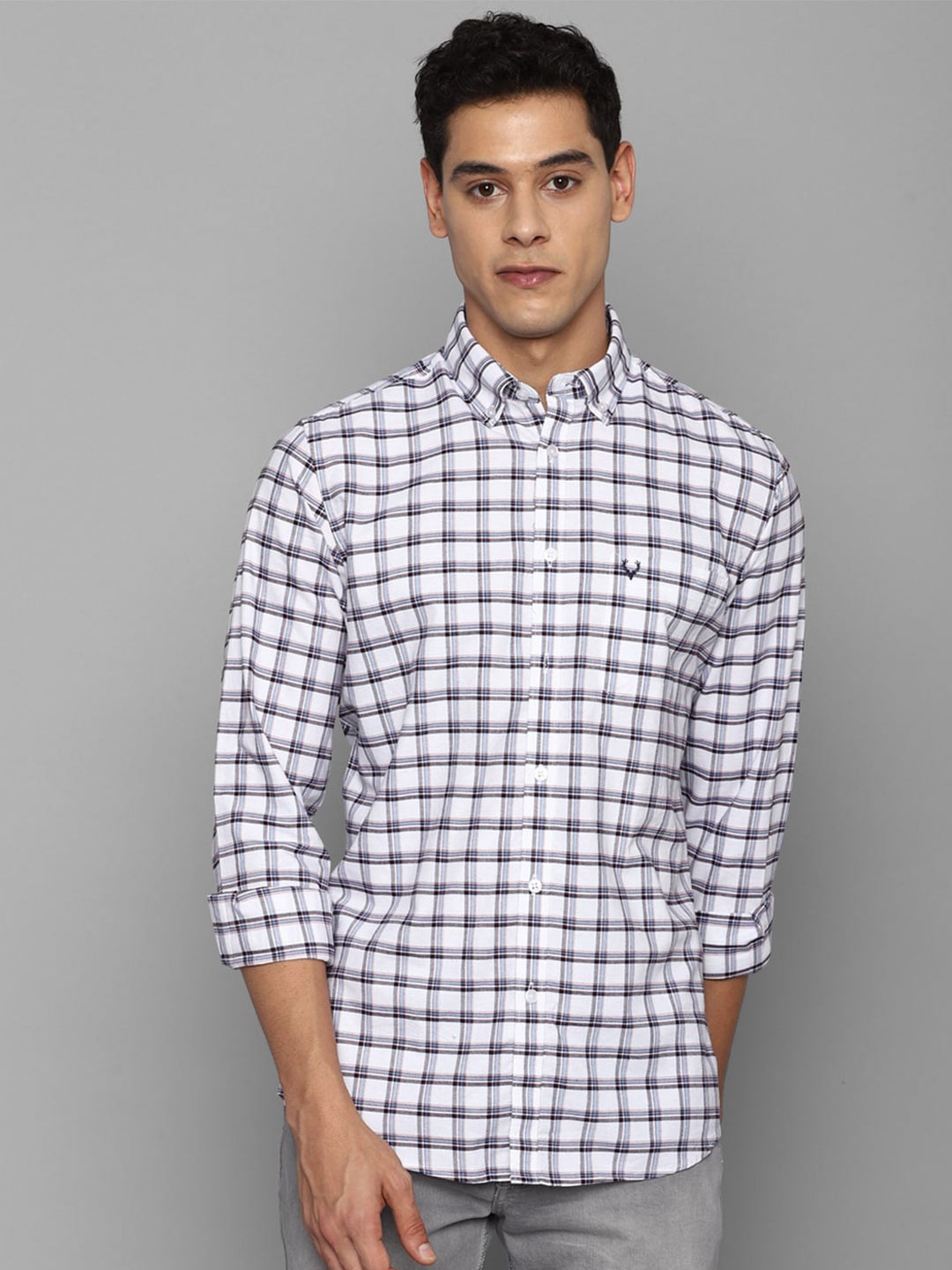 

Allen Solly Men White Slim Fit Gingham Checks Checked Casual Shirt 100% Cotton