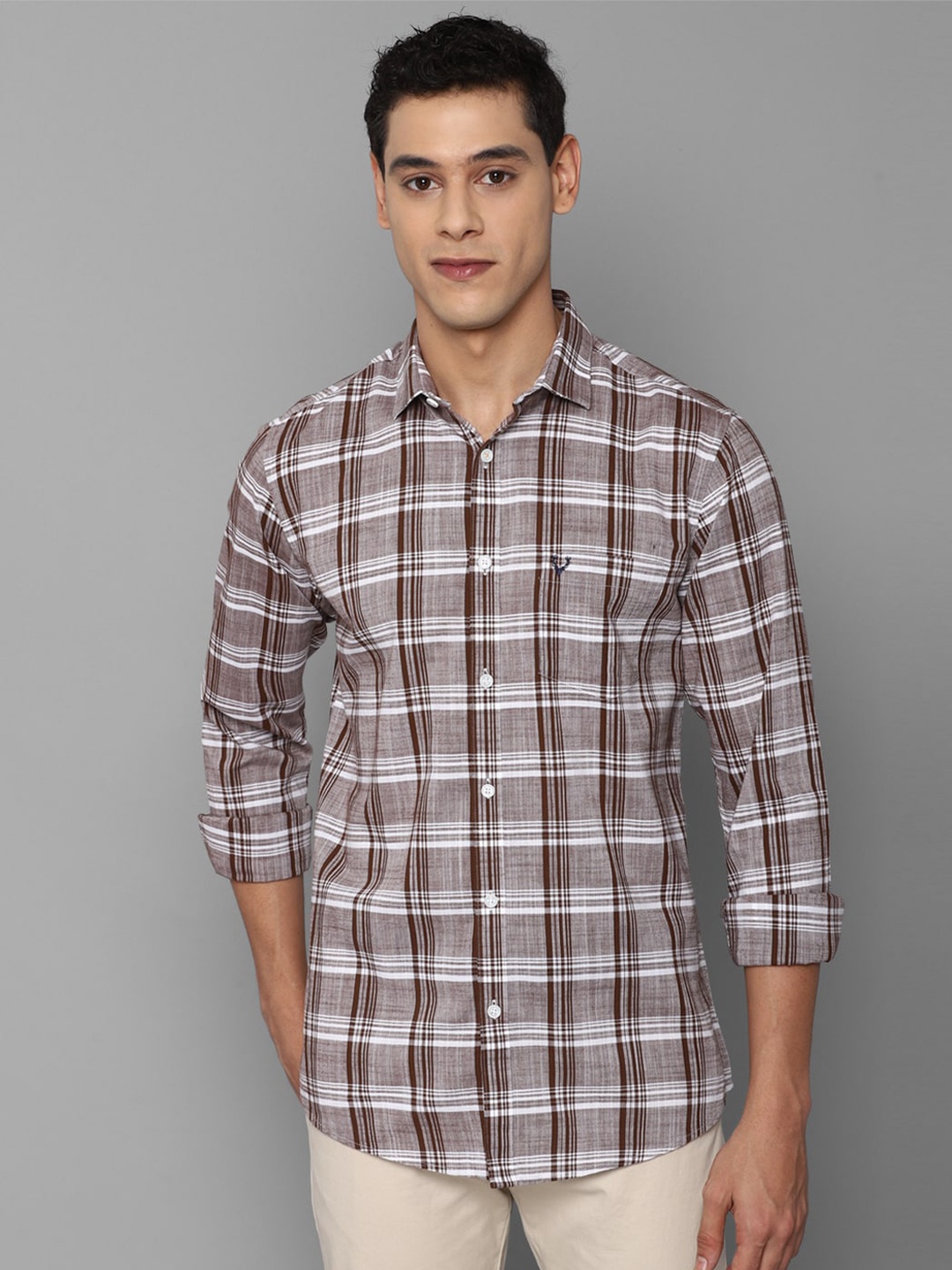

Allen Solly Men Brown Slim Fit Tartan Checks Checked Casual Shirt 100% Cotton