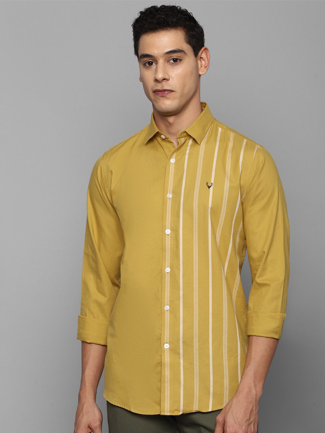 

Allen Solly Men Mustard Slim Fit Striped Casual Shirt