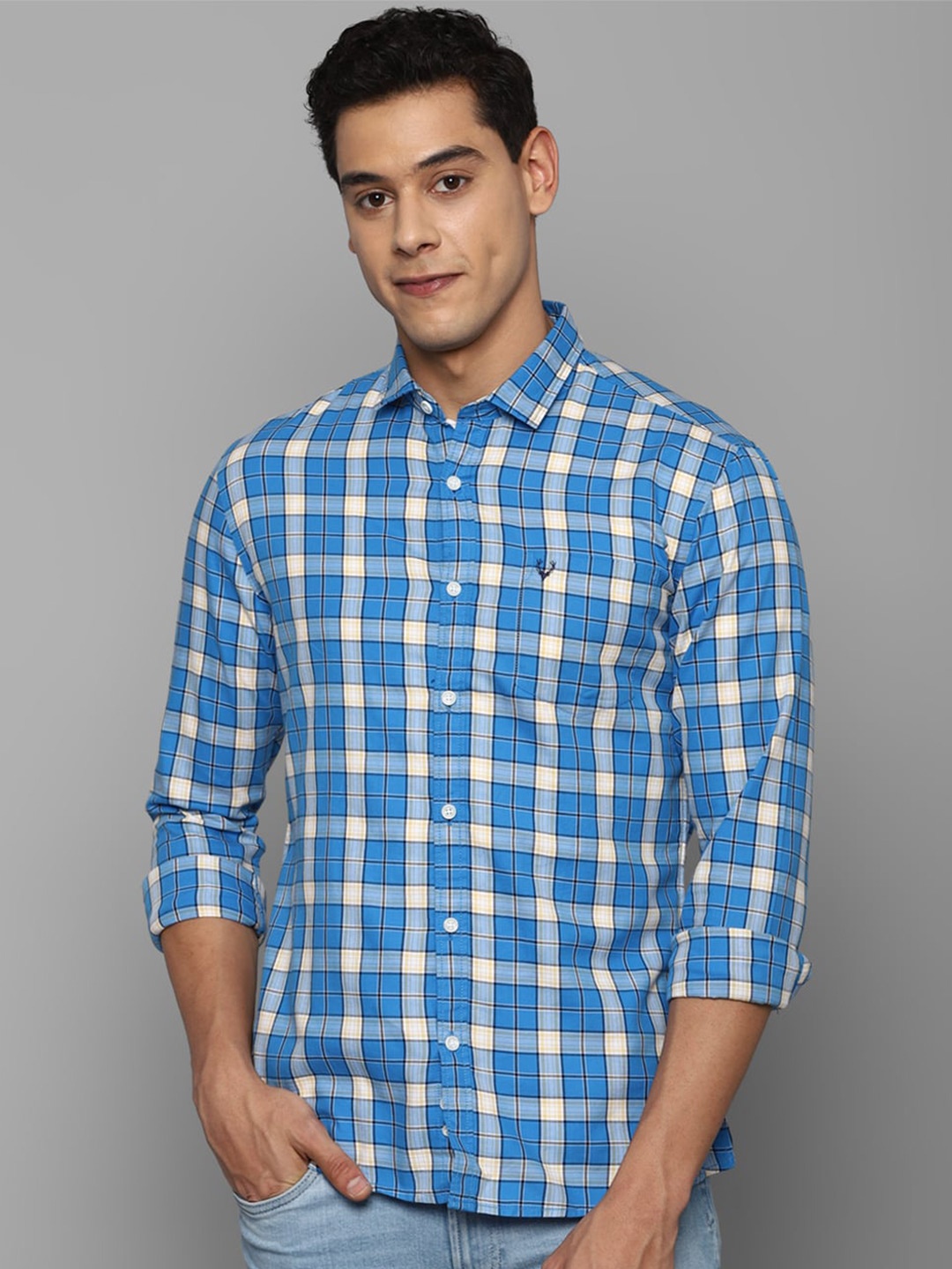 

Allen Solly Sport Men Blue Slim Fit Tartan Checks Checked Casual Shirt 100% Cotton