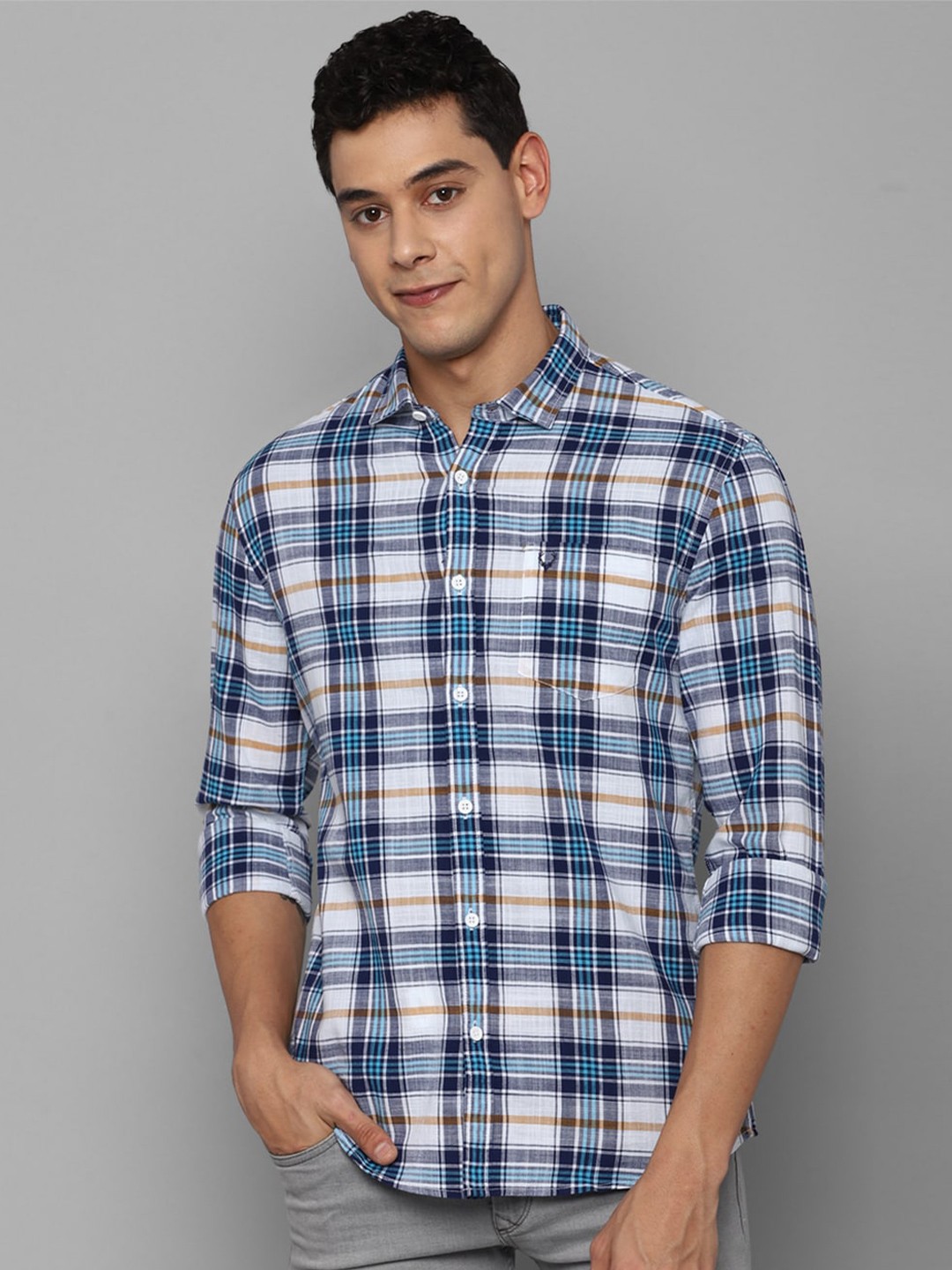 

Allen Solly Sport Men Blue Slim Fit Tartan Checked Pure Cotton Casual Shirt