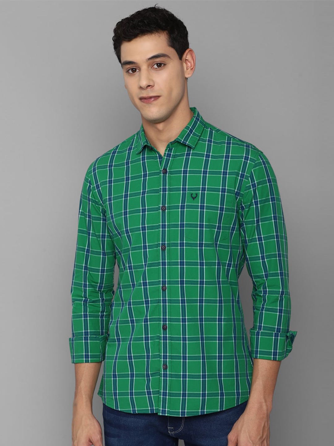 

Allen Solly Sport Men Green Slim Fit Tartan Checked Pure Cotton Casual Shirt