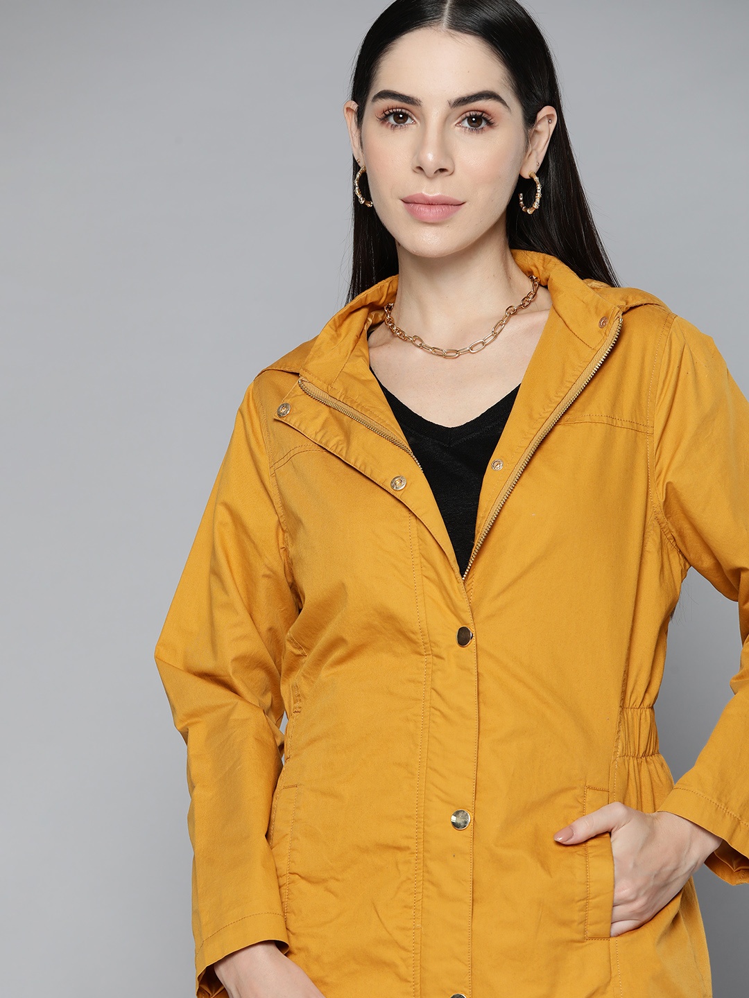 

Chemistry Women Mustard Yellow Solid Longline Tailored Jacket