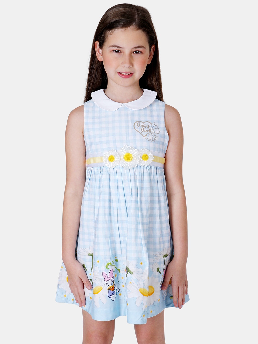 

One Friday Kids-Girls Turquoise Blue Print Daisy Duck Dress