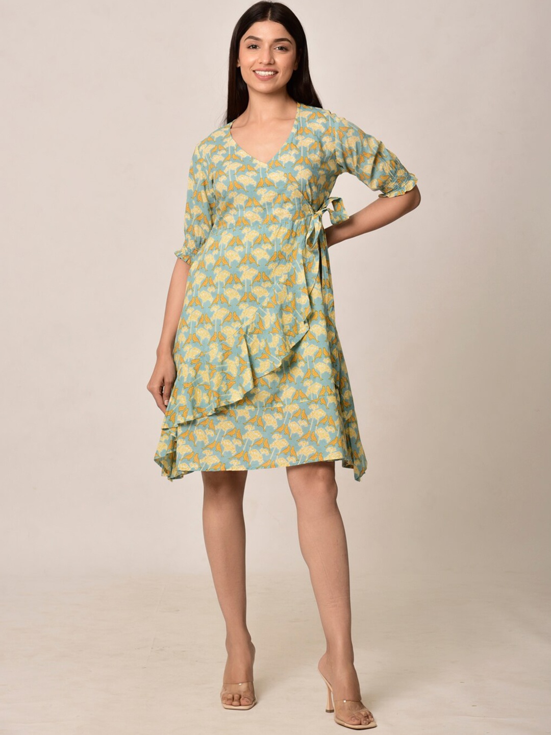 

Ikk Kudi by Seerat Blue Floral A-Line Dress 100% Cotton