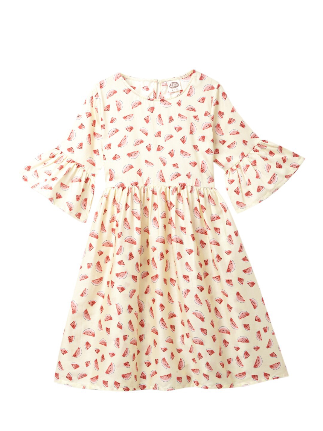 

Cub McPaws Girls Yellow & Red Printed Bell Sleeved Dress