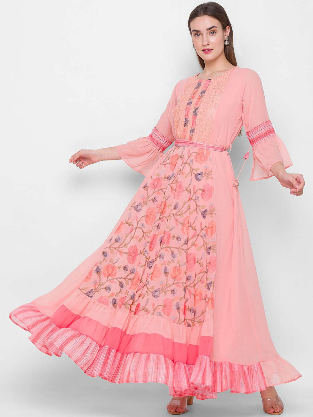 

ZOLA Women Pink Floral Printed Flared Sleeves Georgette Anarkali Kurta