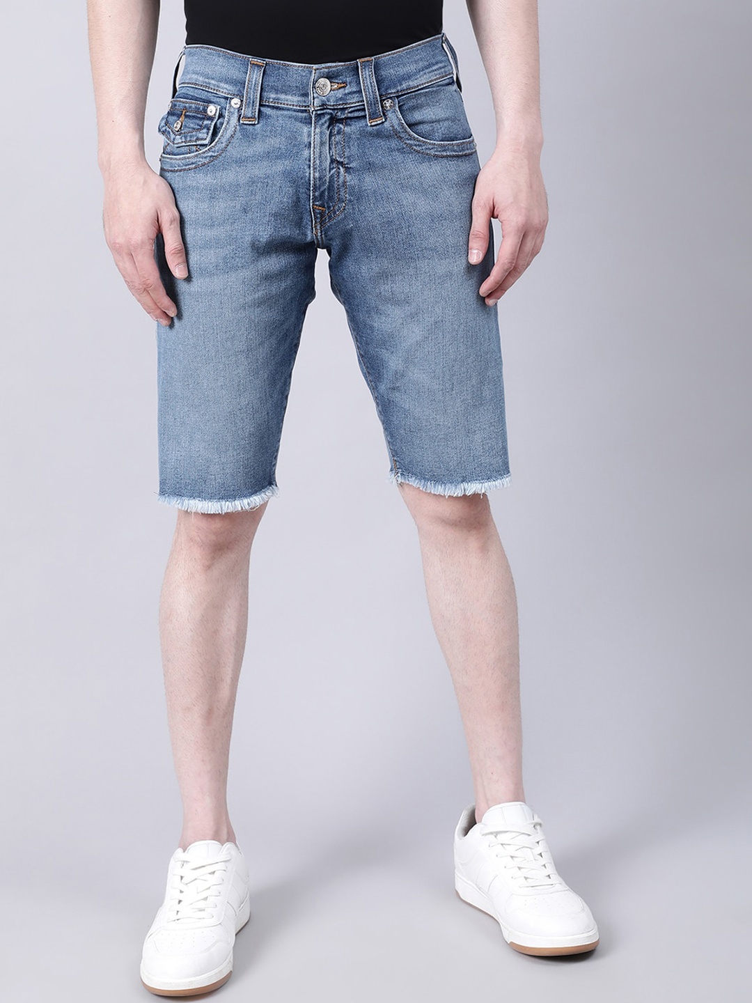 

True Religion Men Blue Washed Slim Fit Denim Shorts