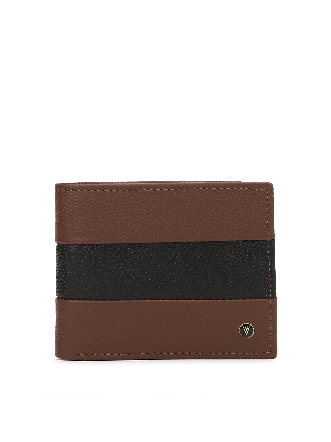 

Van Heusen Men Brown & Black Colourblocked Leather Two Fold Wallet
