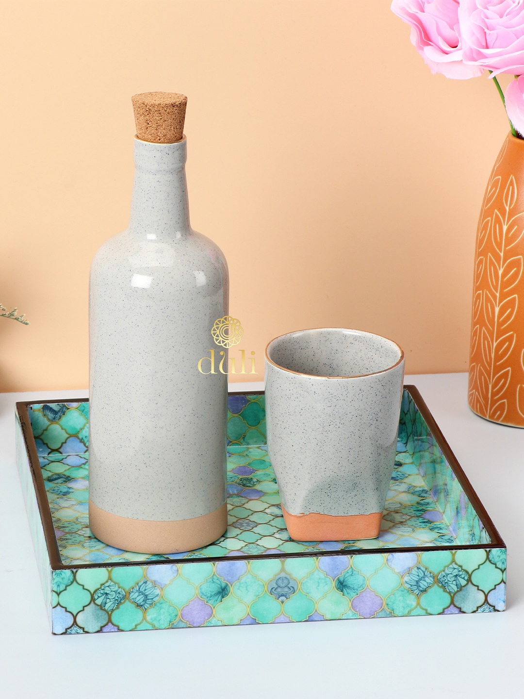 

DULI Green & Blue Printed Wooden Multipurpose Tray