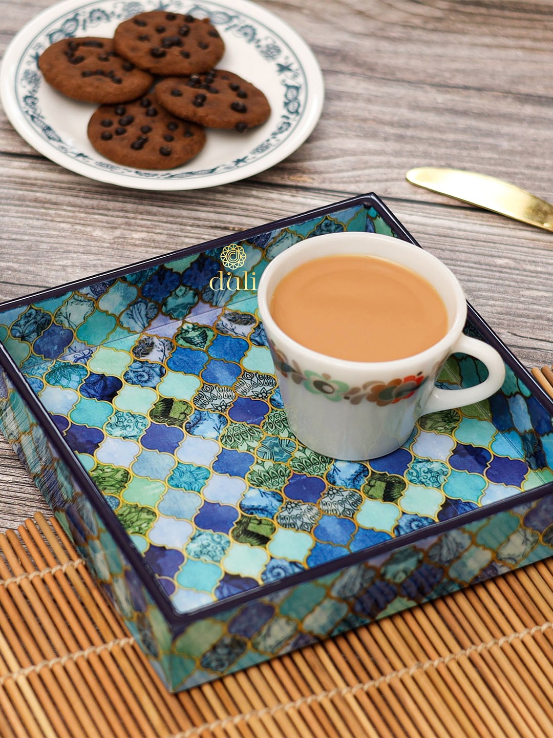 

DULI Blue & Green Printed Enamel Coated Multipurpose Tray
