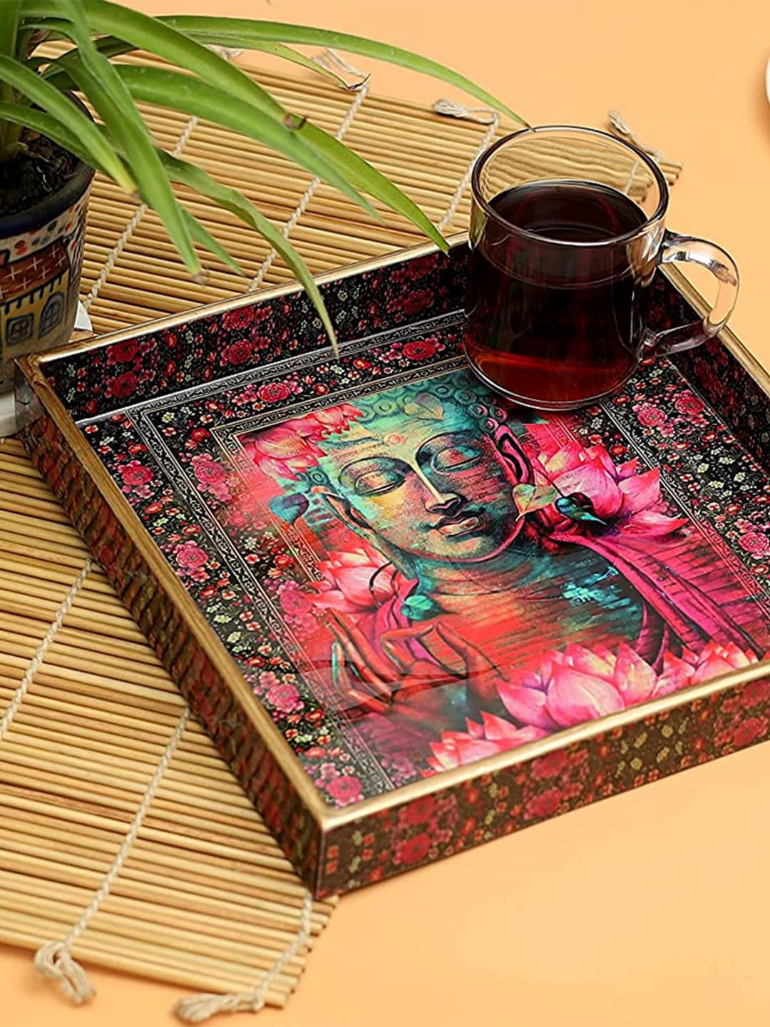 

DULI Multicolored Buddha Enamel Coated Multipurpose Tray, Multi