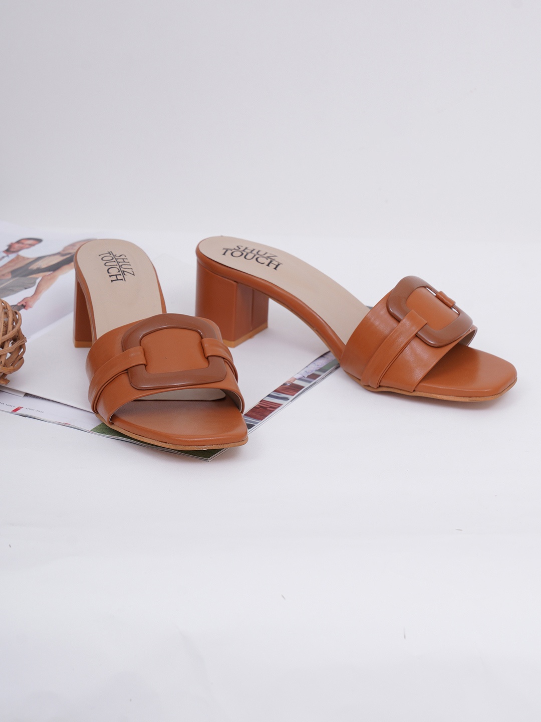 SHUZ TOUCH Women Tan Block Heel Sandals