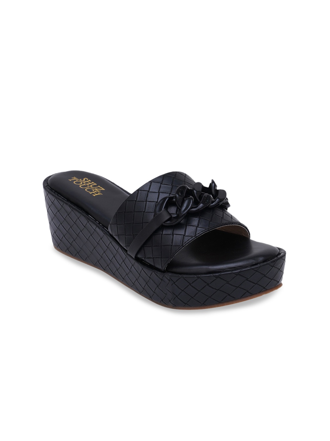 

SHUZ TOUCH Black Textured Wedge Sandals with Bows