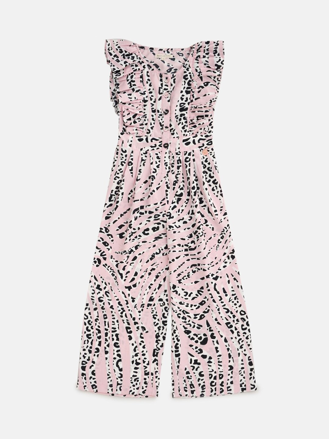 

Angel & Rocket Girls Pink & White Printed Basic Jumpsuit with Ruffles