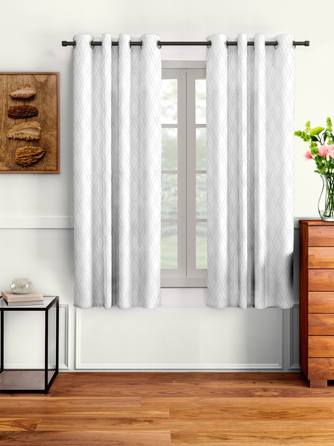 

Cortina White Set of 2 Embossed Abstract Print Window Curtains