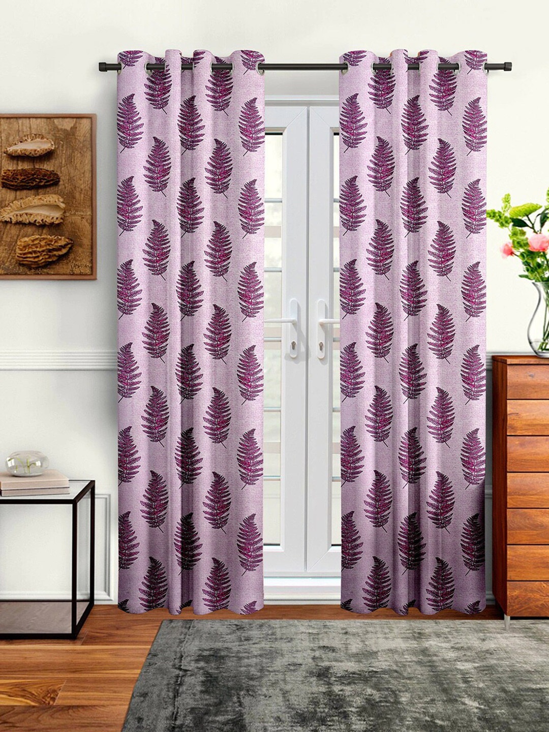 Cortina Pink Set of 2 Floral Long Door Curtain