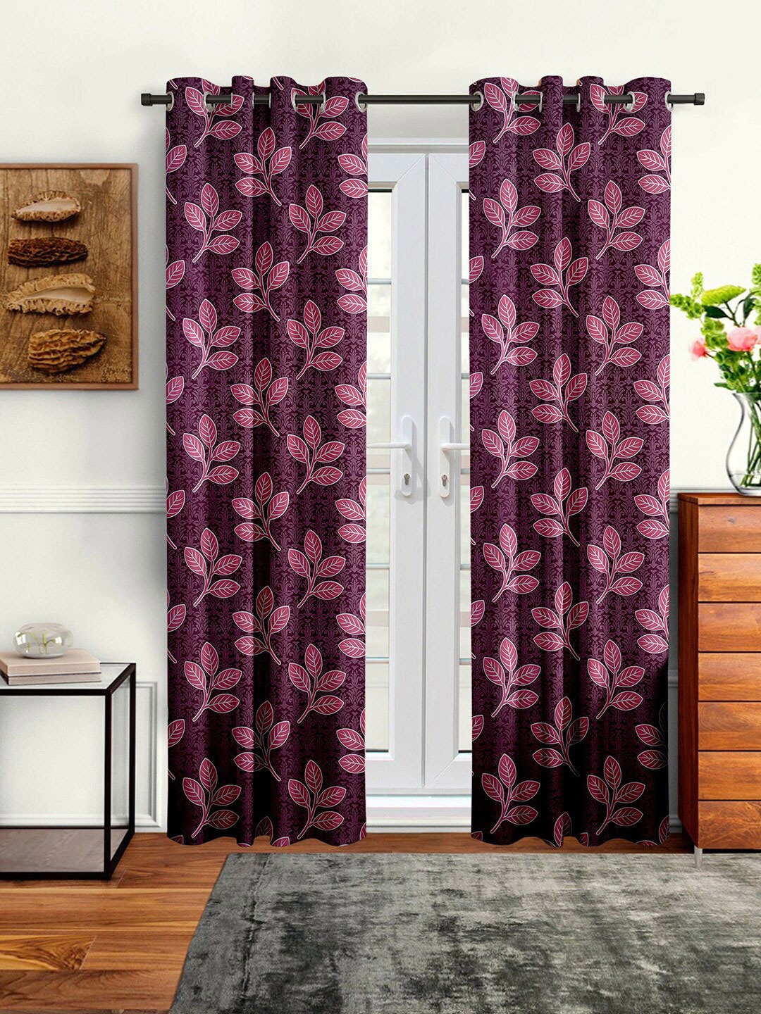 Cortina Set of 2 Printed Long Door Curtains, Pink