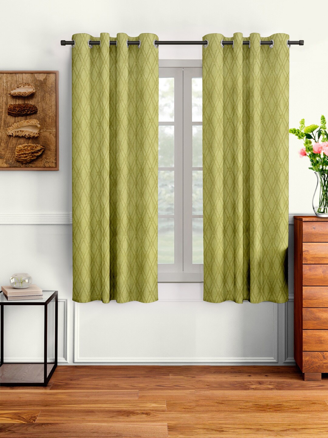 

Cortina Green Set of 2 Embossed Abstract Print Window Curtains