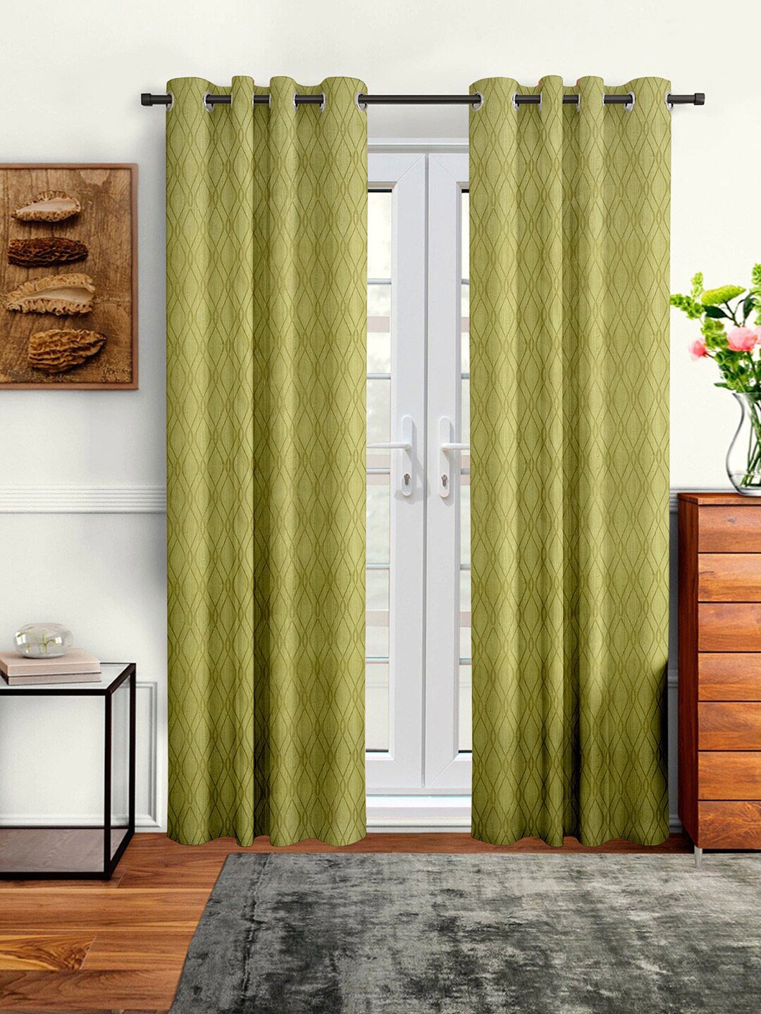 

Cortina Set of 2 Green Embossed Abstract Print Polyester Door Curtains