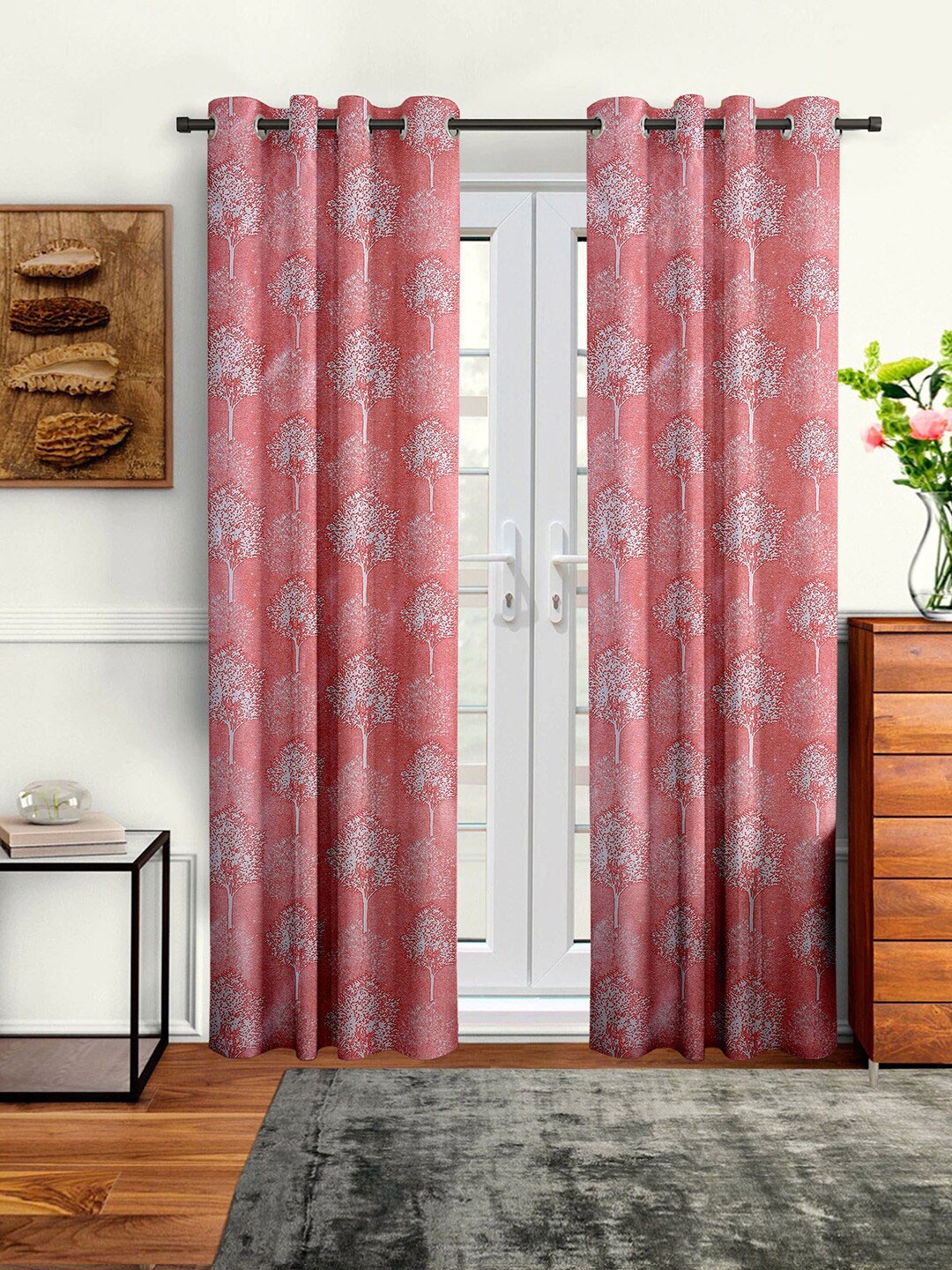 

Cortina Set of 2 Floral Printed Long Door Curtains, Pink