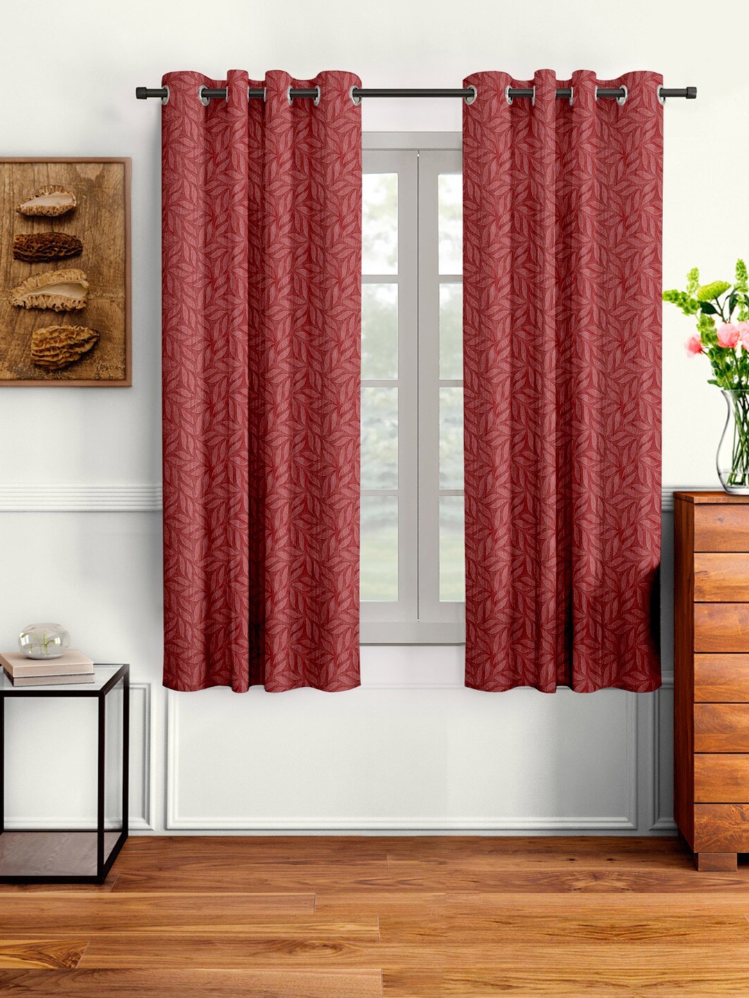 

Cortina Maroon Set of 2 Floral Window Curtain