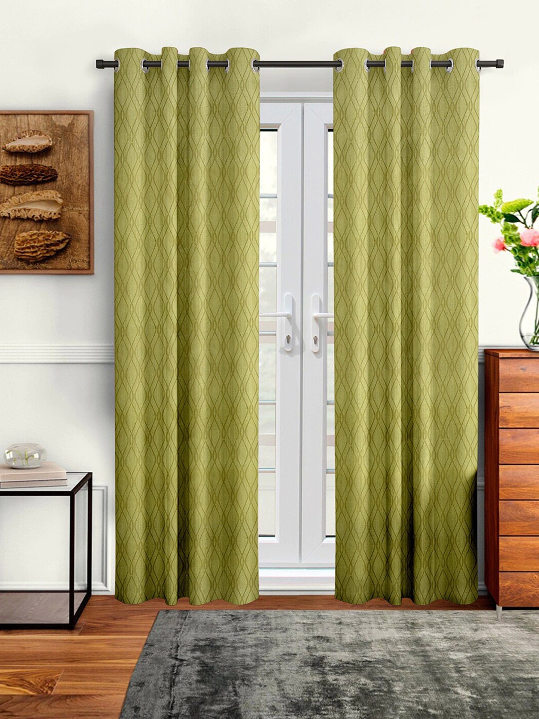

Cortina Green Set of 2 Embossed Abstract Print Long Door Curtains