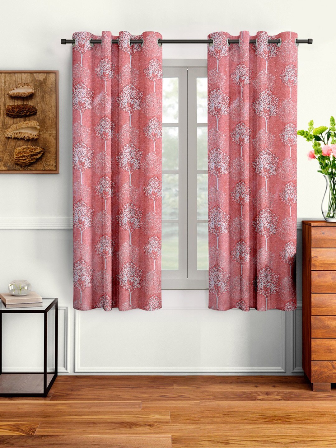 

Cortina Pink & White Set of 2 Floral Window Curtains