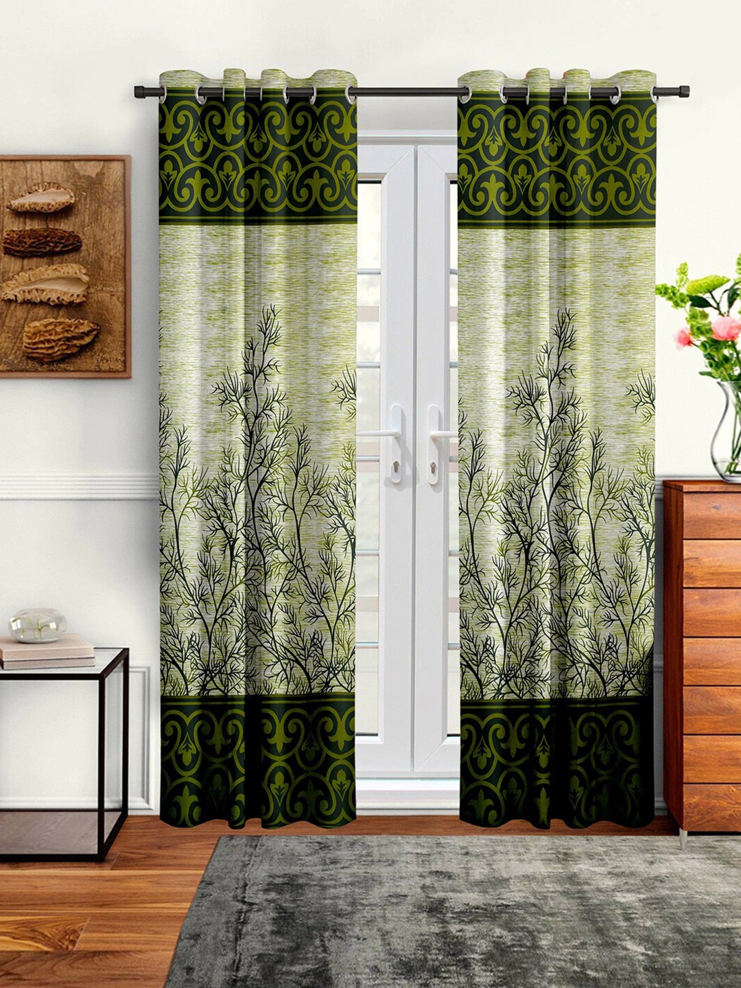 

Cortina Green Set of 2 Floral Door Curtains