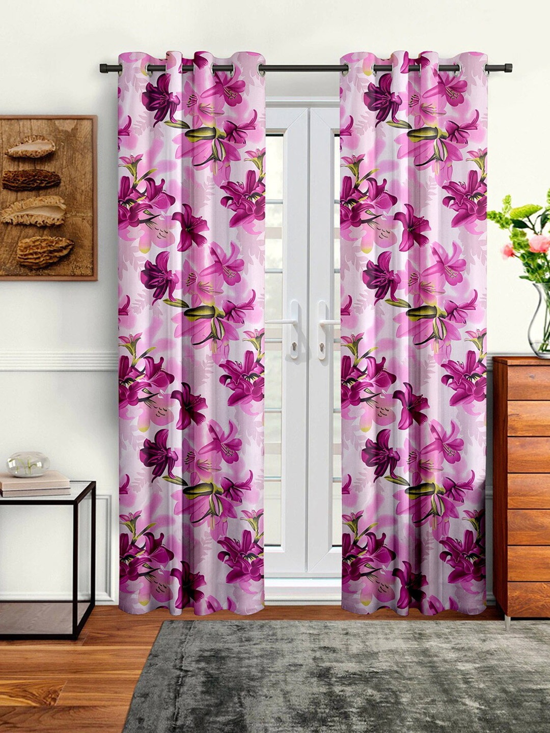 

Cortina Set of 2 Floral Printed Door Curtains, Pink