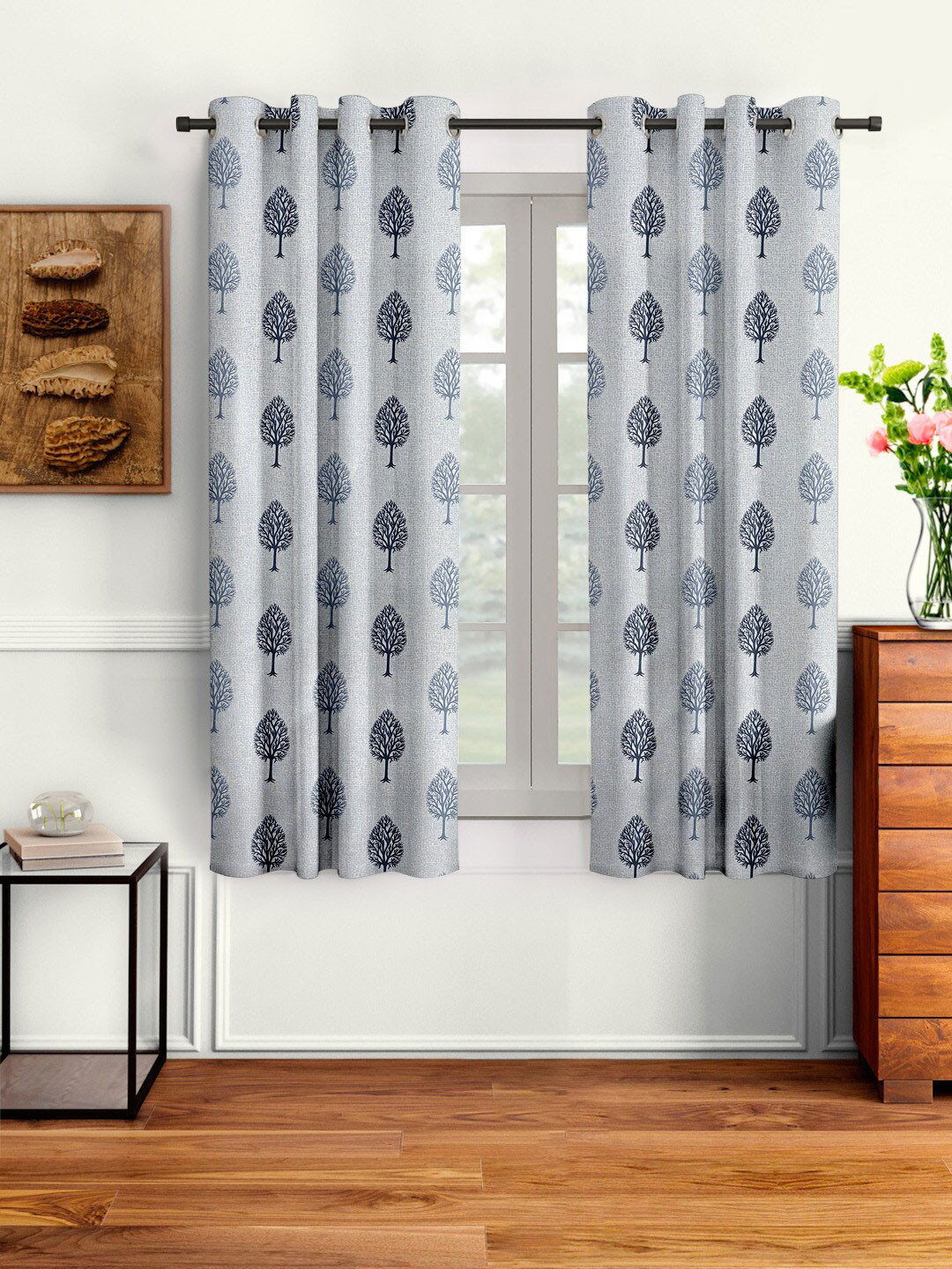 

Cortina Grey & Blue Set of 2 Floral Window Curtains