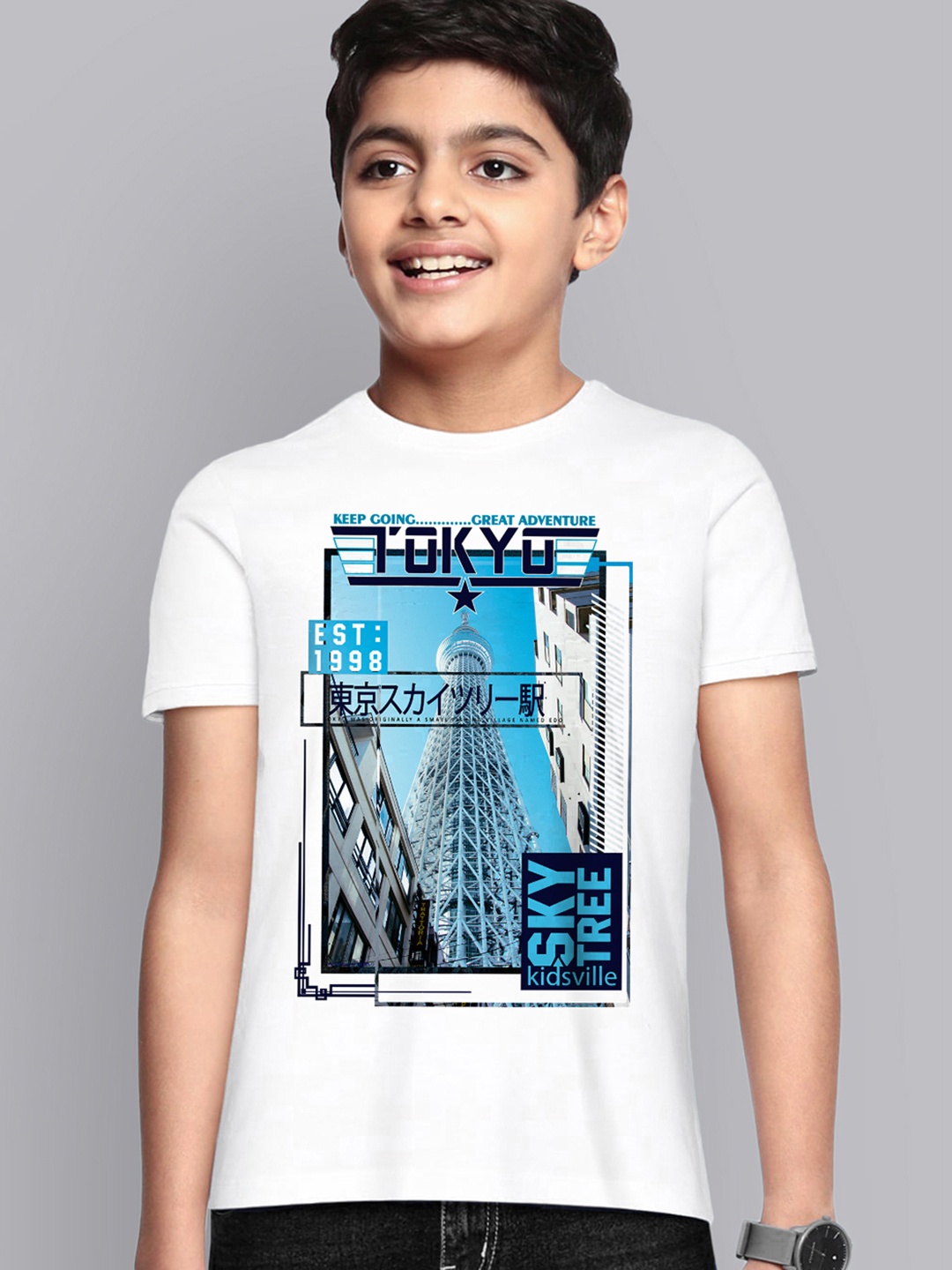 

Kids Ville Boys White Typography Printed Pure Cotton T-shirt