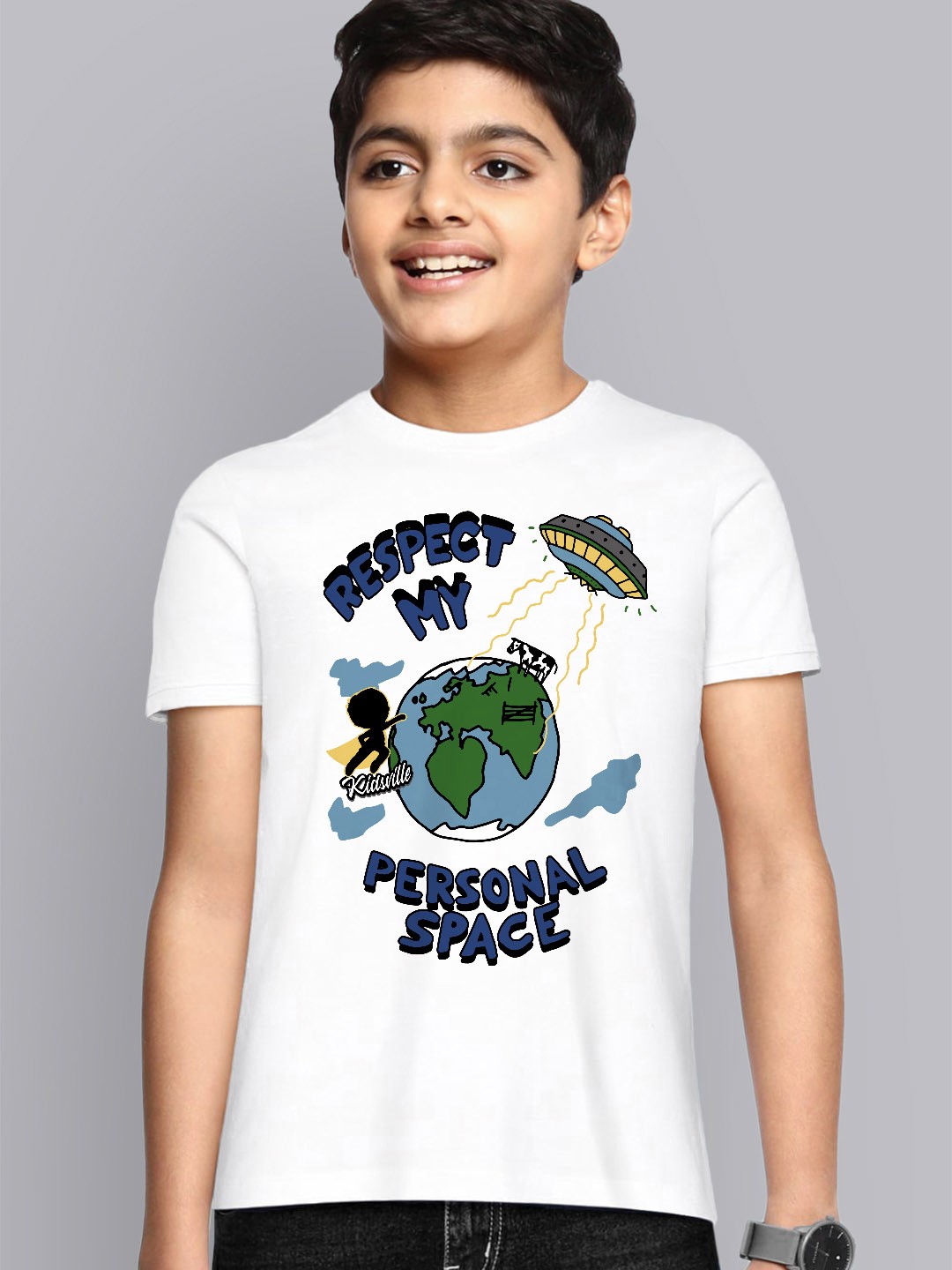

Kids Ville Boys White Printed Pure Cotton T-shirt