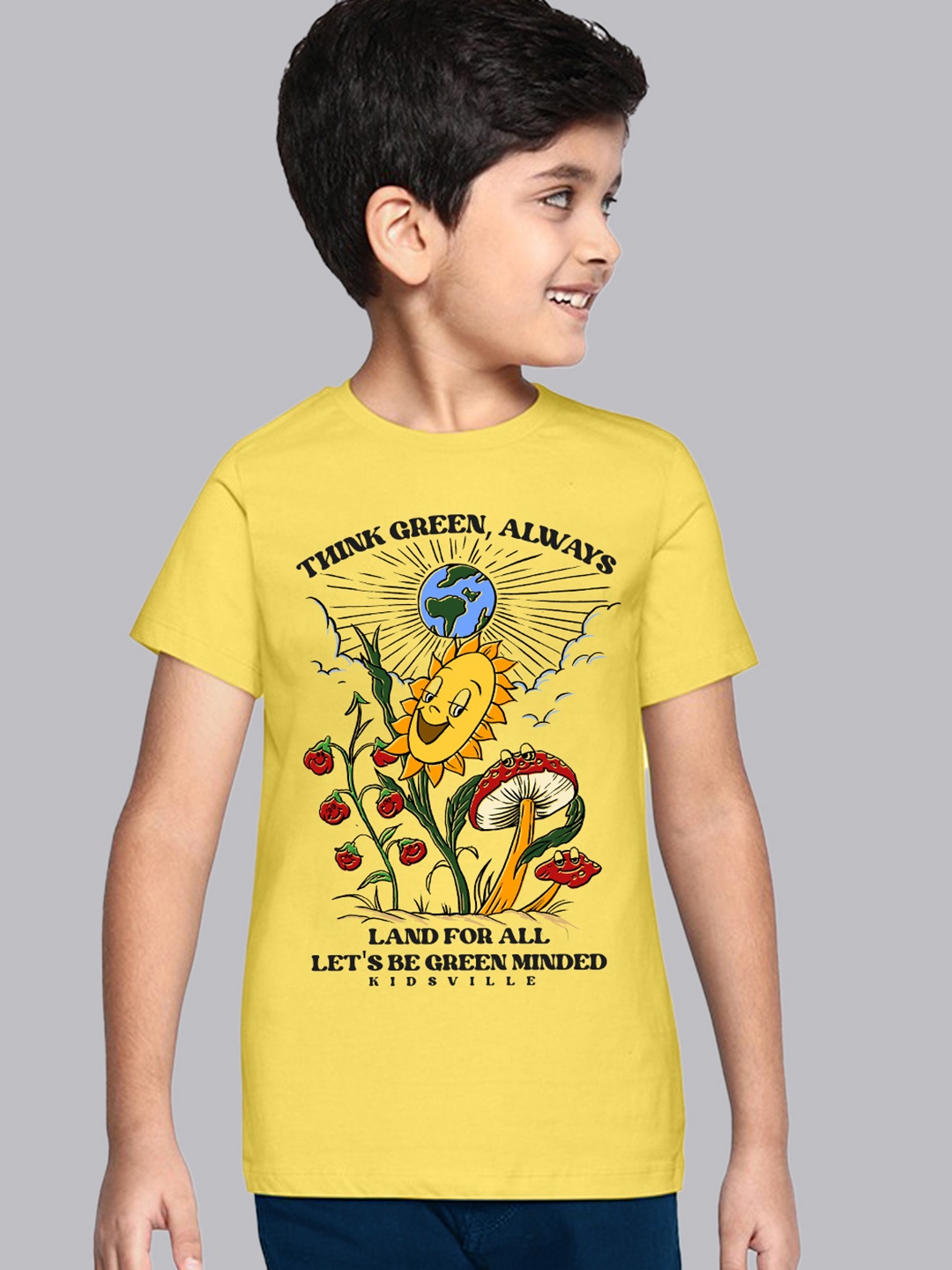 

Kids Ville Boys Yellow Printed Pure Cotton T-shirt