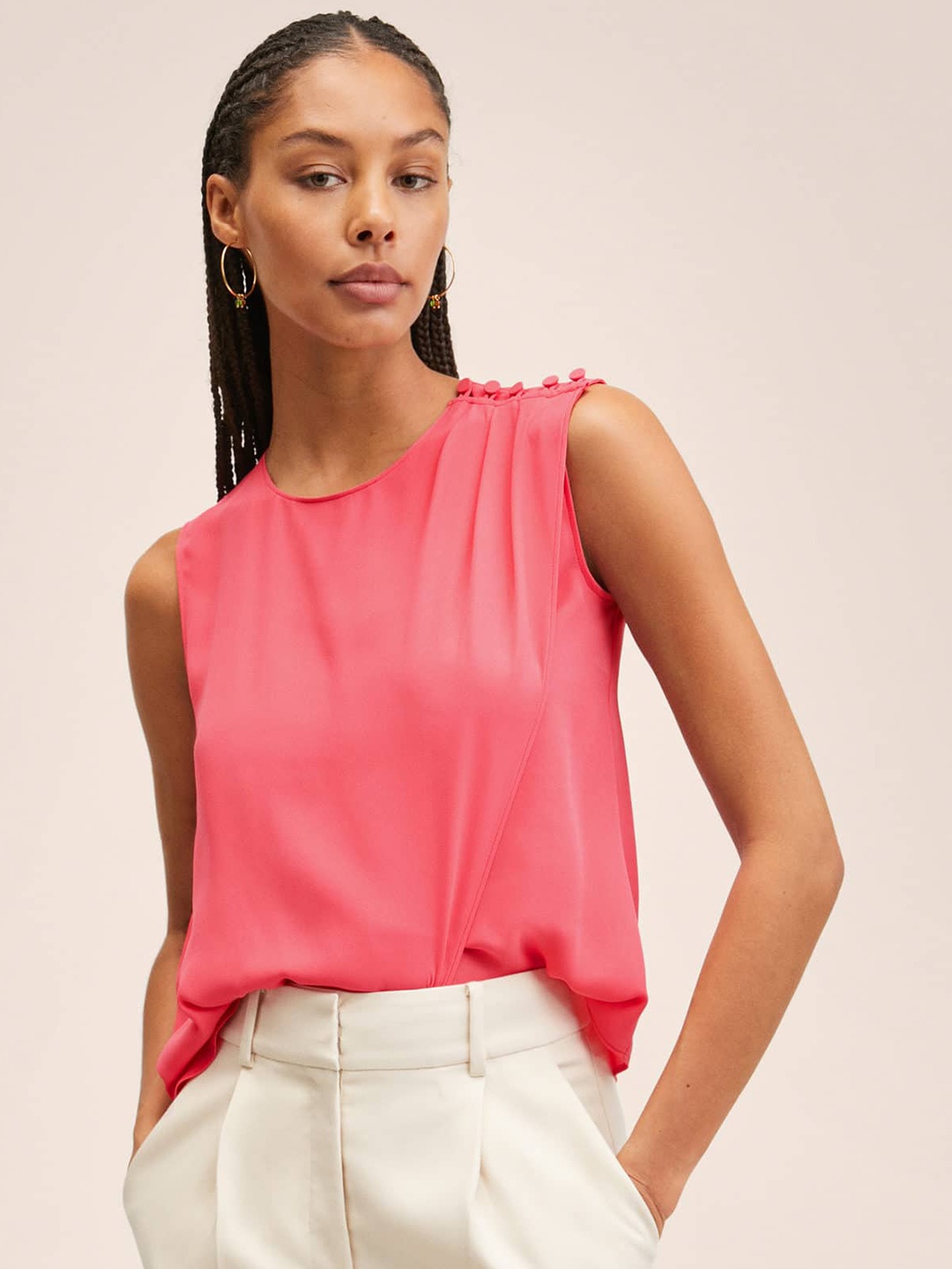 

MANGO Pink Solid Wrap Top