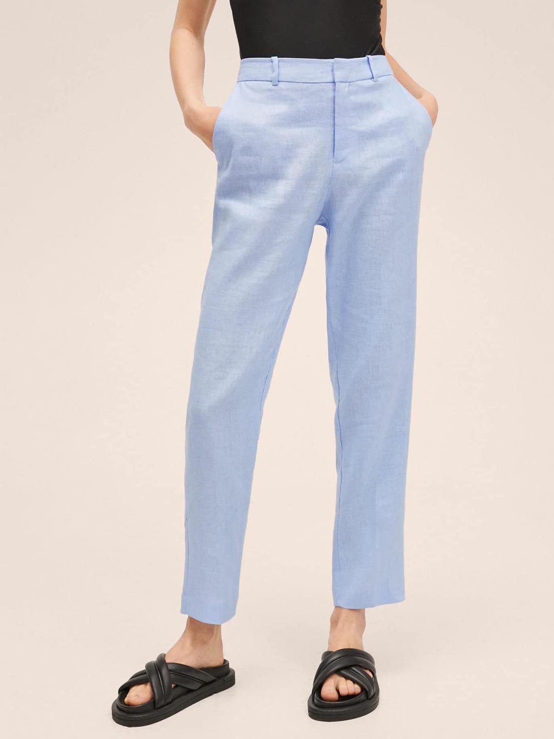 

MANGO Women Blue High-Rise Trousers